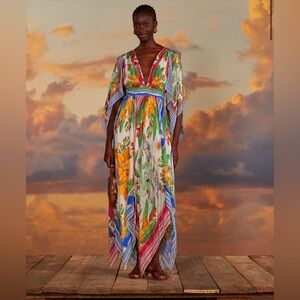 Farm Rio Off-White Tropical Destination Kimono Sleeve Midi Dress